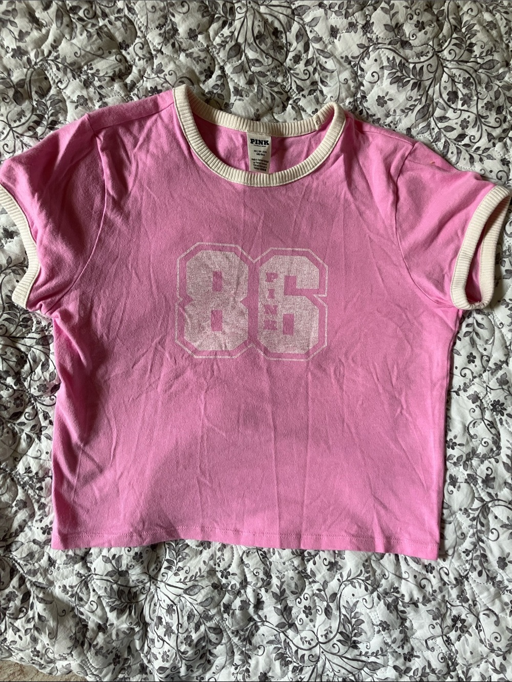 PINK Victoria's Secret Pink Ringer Tee with '86' Graphic
